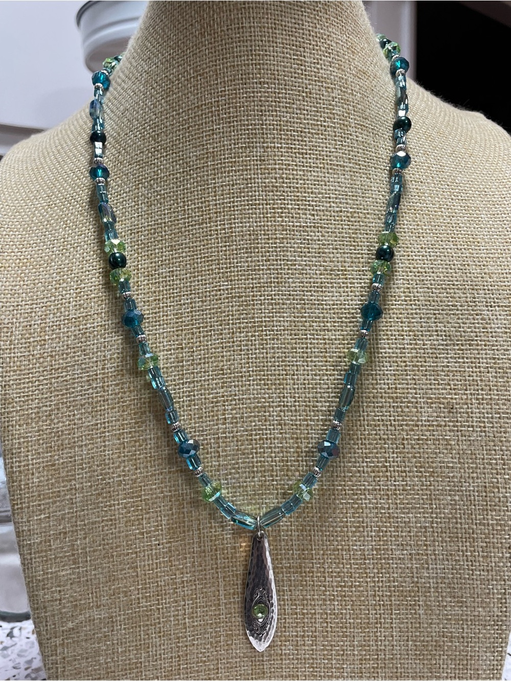 Artisan Made Crystal and Peacock Pearl Necklace